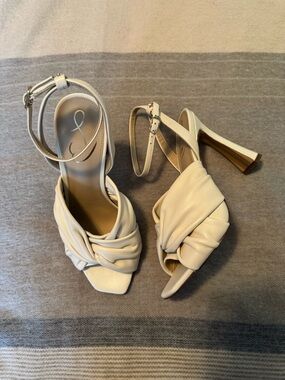 Sam Edelman lavender, Ivory , leather Knotted Ankle-Strap Heels